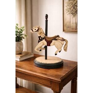 Hand Carved Patriotic Wooden Carousel Horse, Signed & Dated Americana Folk Art